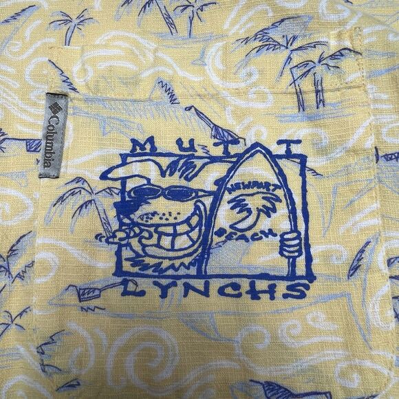 Mutt Lynchs  Columbia Newport Beach CA Hawaiian Shirt XL Yellow Sharks Dog - Picture 7 of 12